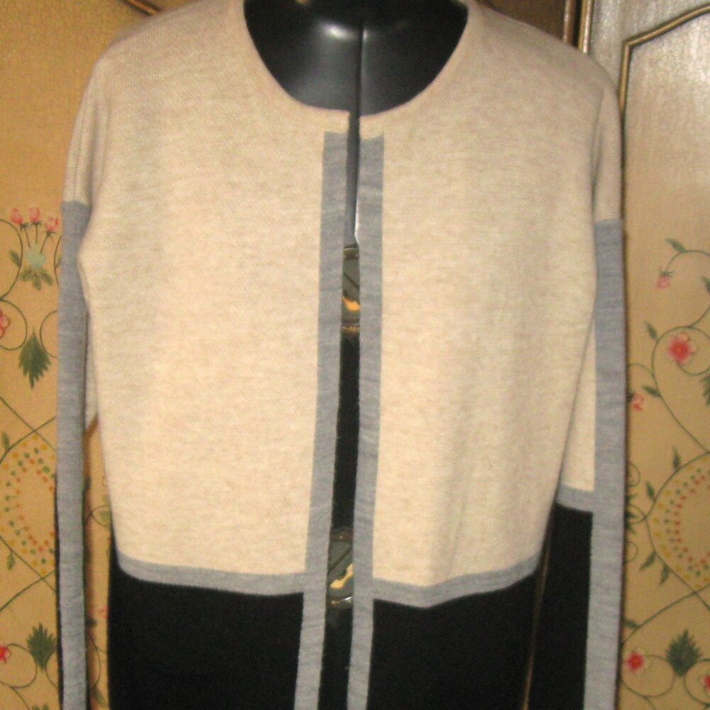 MILAN KISS Zulily Colorblock Coatigan Sweater Open Cardigan S Gray Black…
